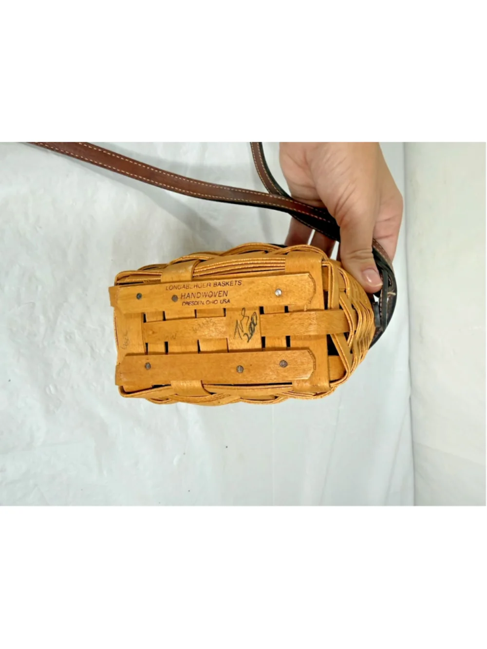 Longaberger Homecoming Bee Station 2000 Kiddie Basket Purse Leather Strap rare